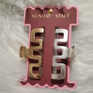 Sunday State Gold and Silver Hair Clips Set Of 2 NWT